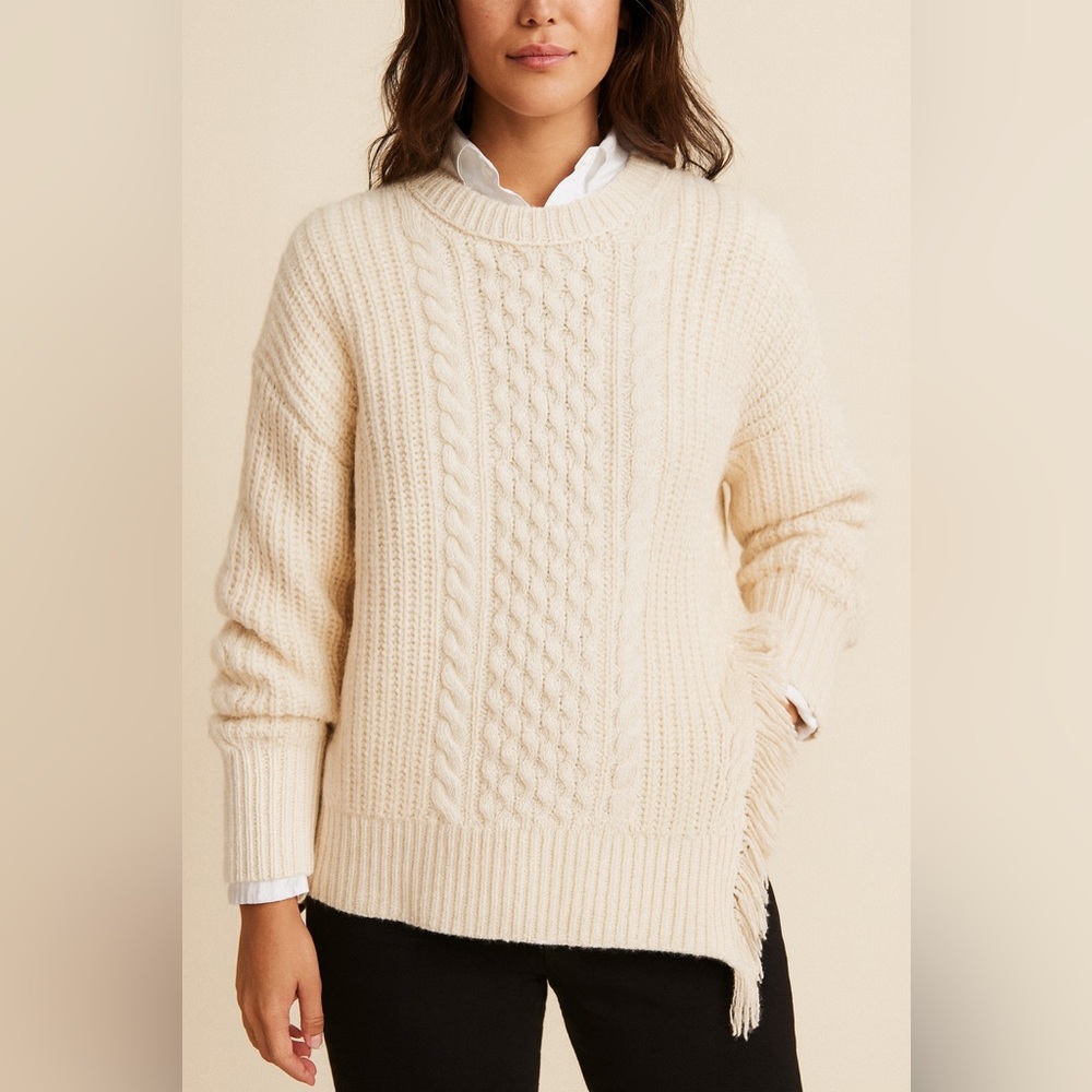 J.Crew Chunky Knit Fringe Sweater • Cream / Textured Knit • Women’s Size XL• EUC